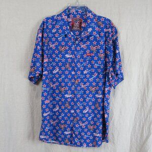 DIXXON Blue Star Pattern Casual Button Down Shirt